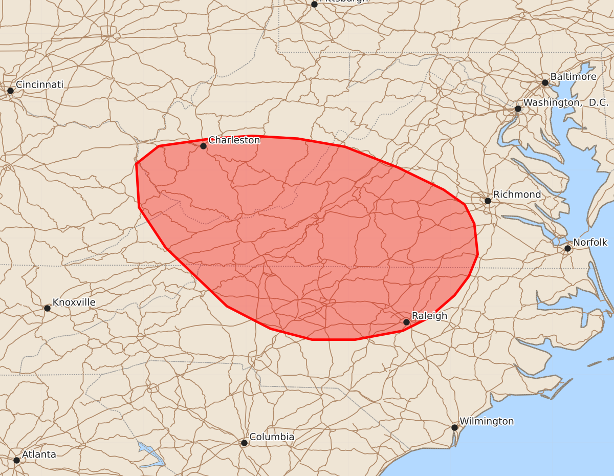 Risk area map for Mesoscale Discussion 1977