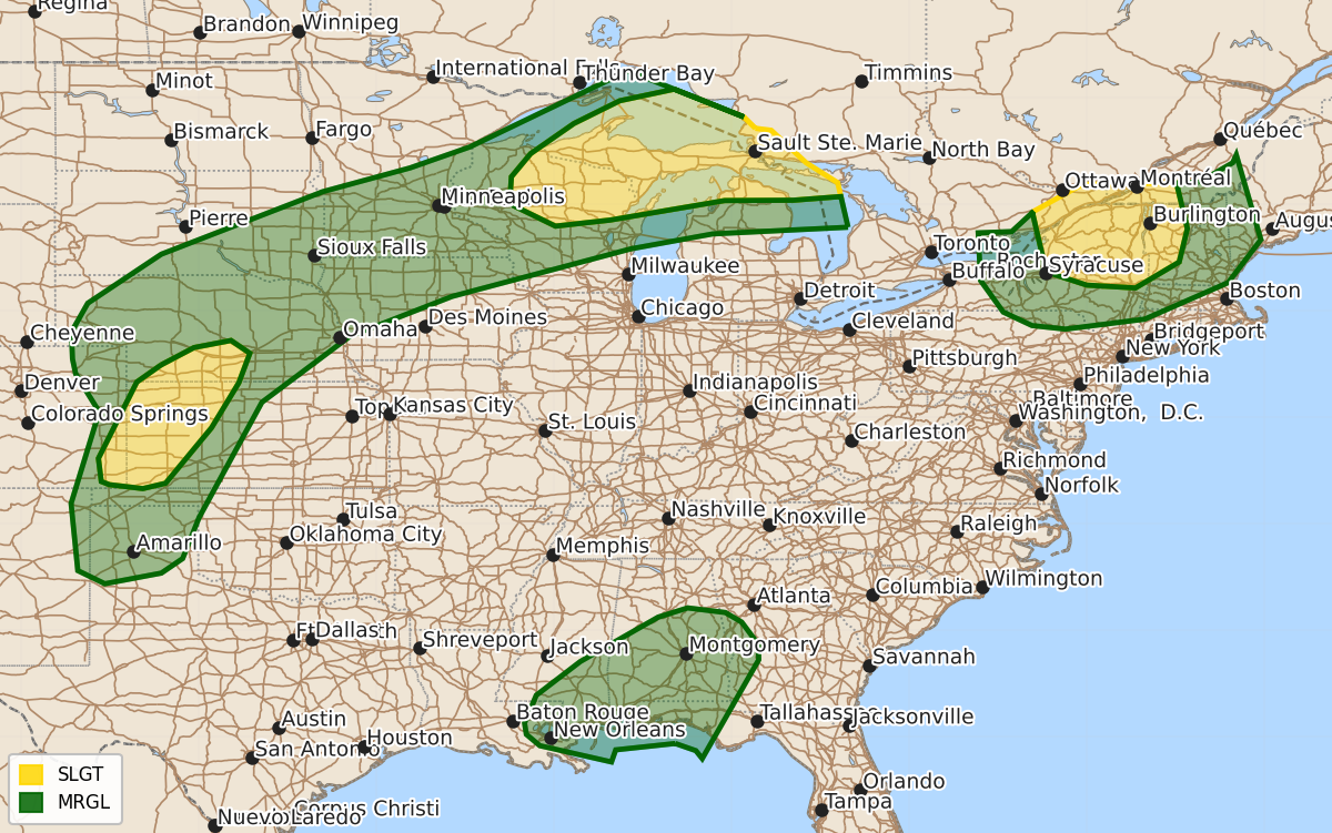 Risk area map for Day 2 Convective Outlook