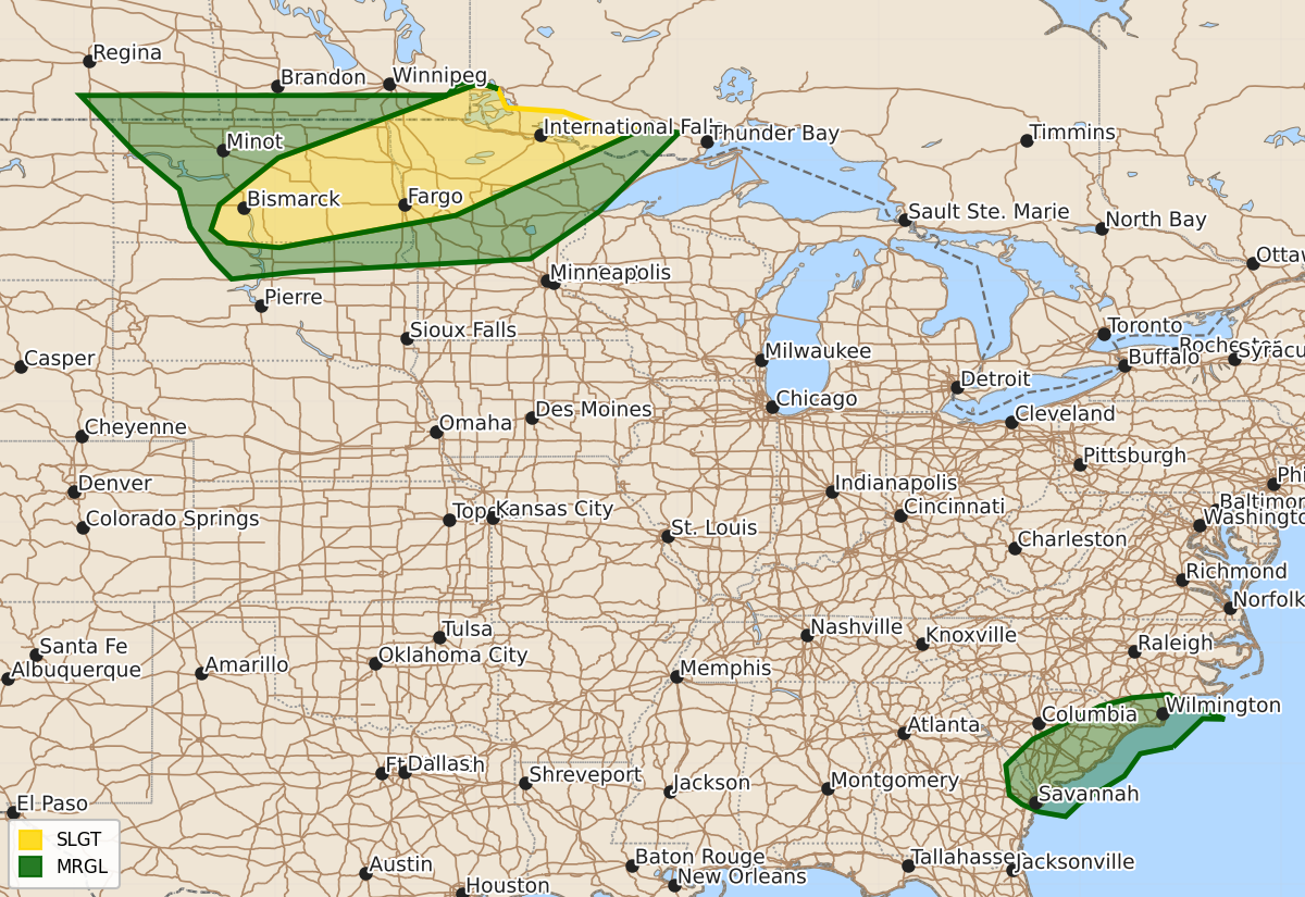 Risk area map for Day 1 Convective Outlook