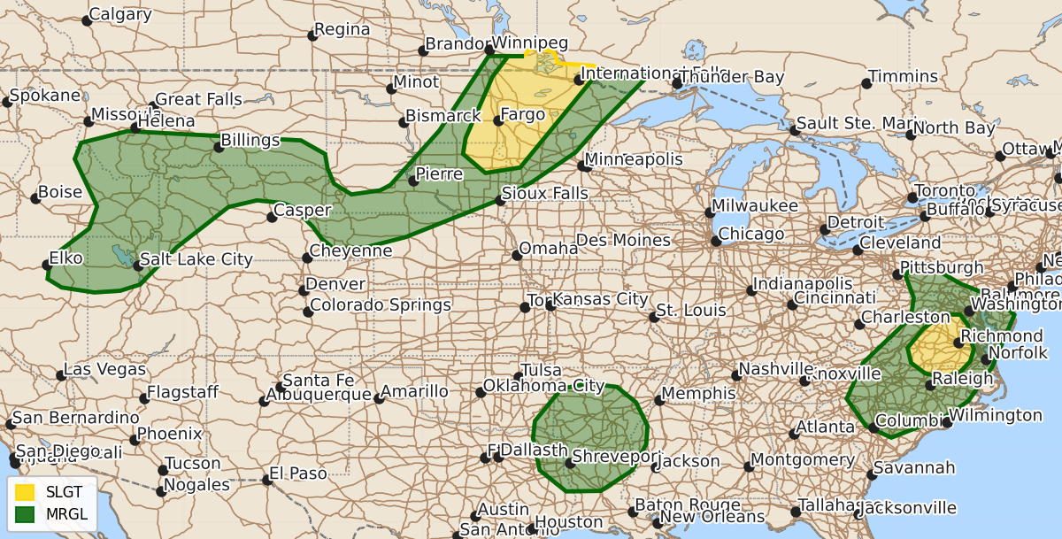Risk area map for Day 1 Convective Outlook