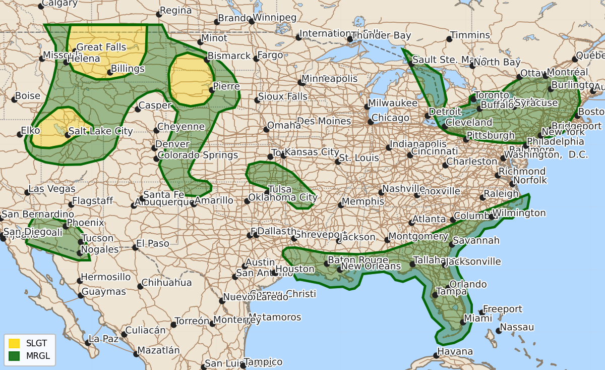 Risk area map for Day 1 Convective Outlook