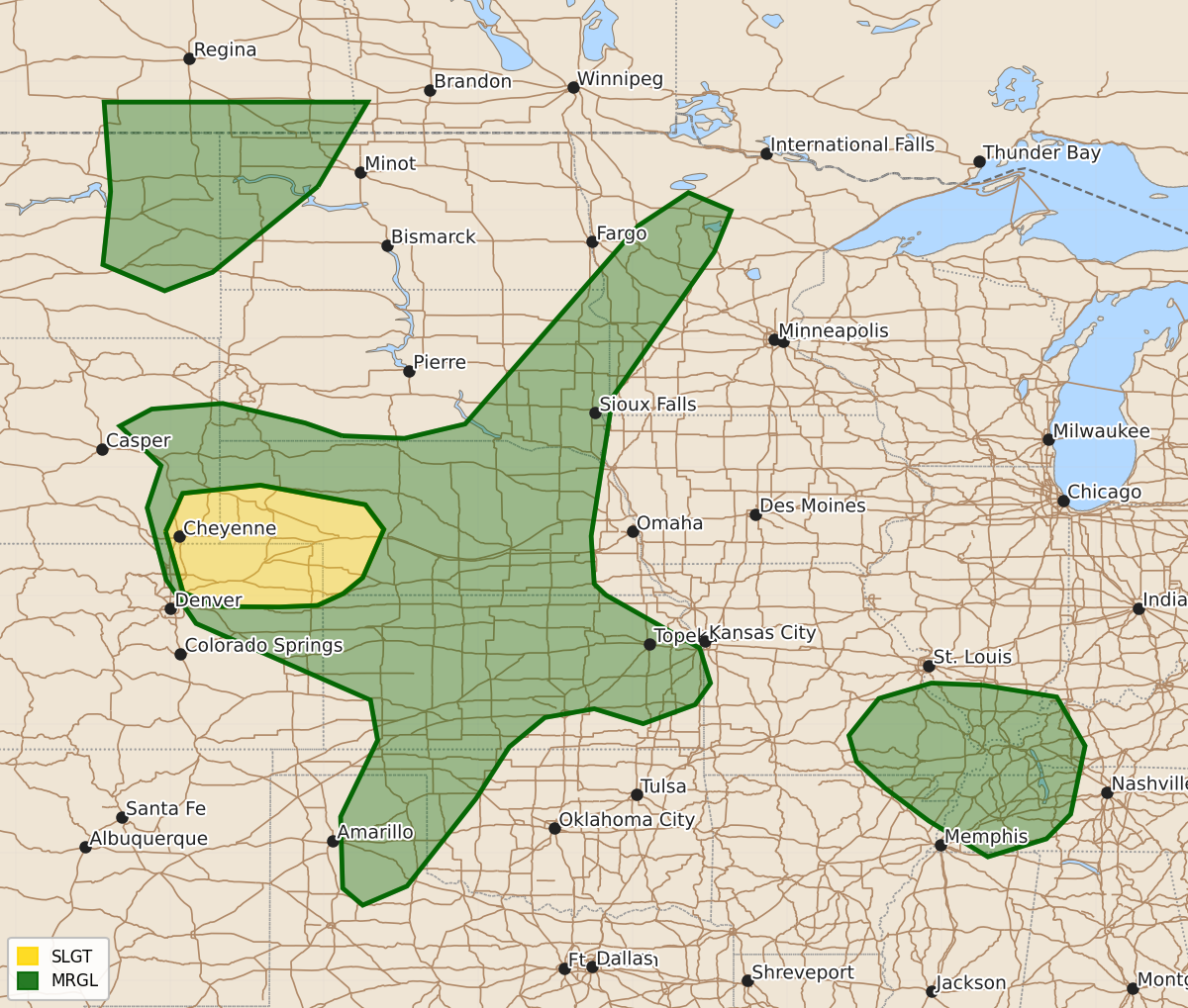 Risk area map for Day 2 Areal Outline