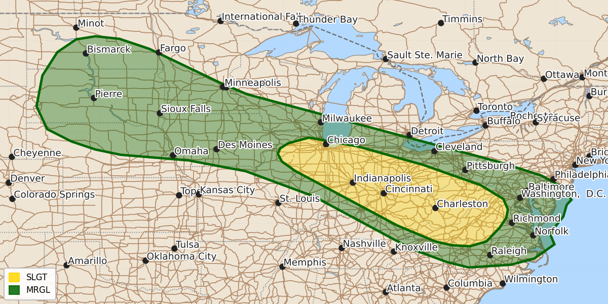 Risk area map for Day 2 Areal Outline