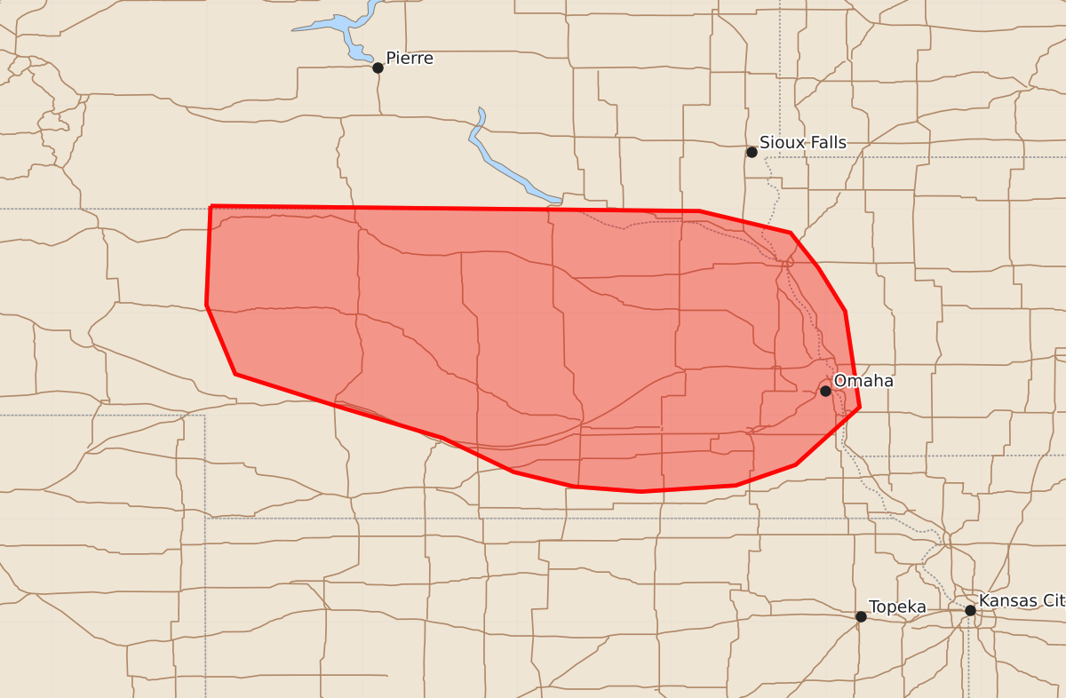Risk area map for Mesoscale Discussion 1054