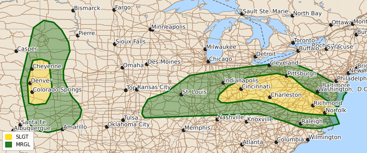 Risk area map for Day 2 Areal Outline