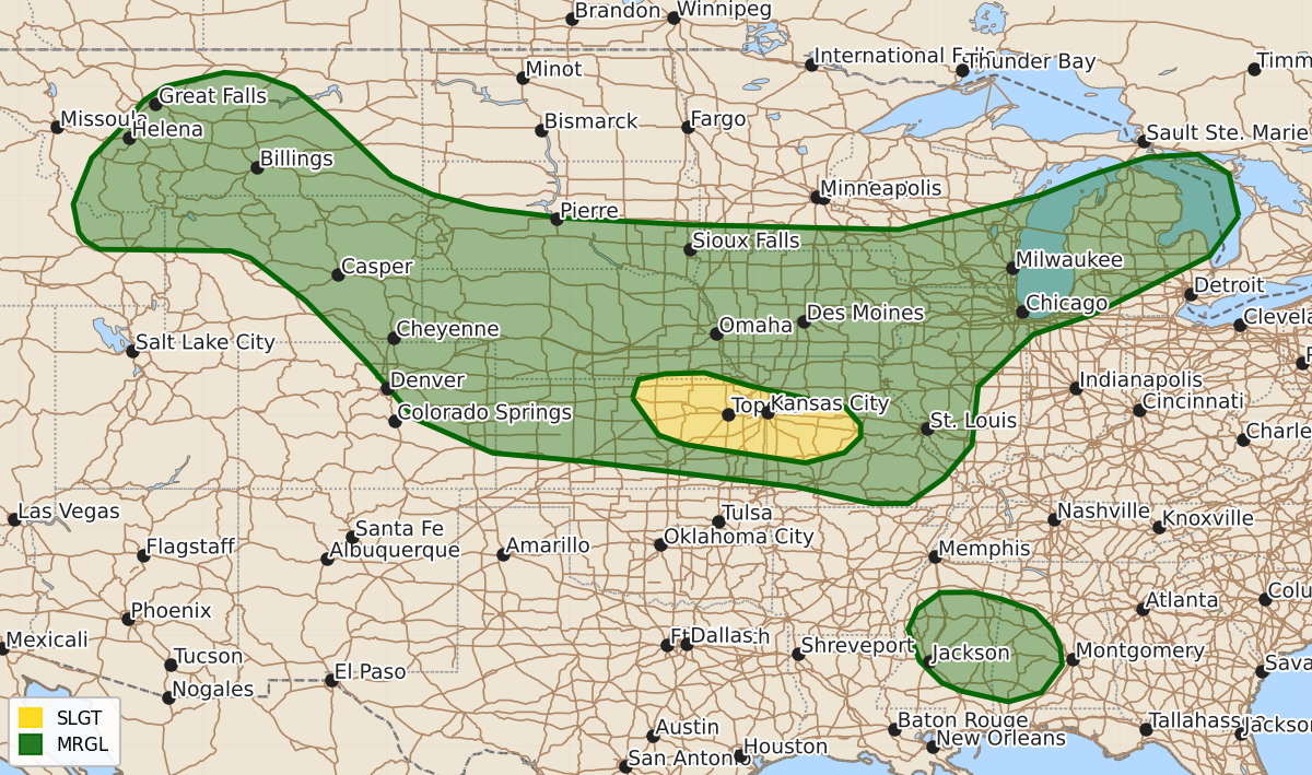 Risk area map for Day 1 Convective Outlook