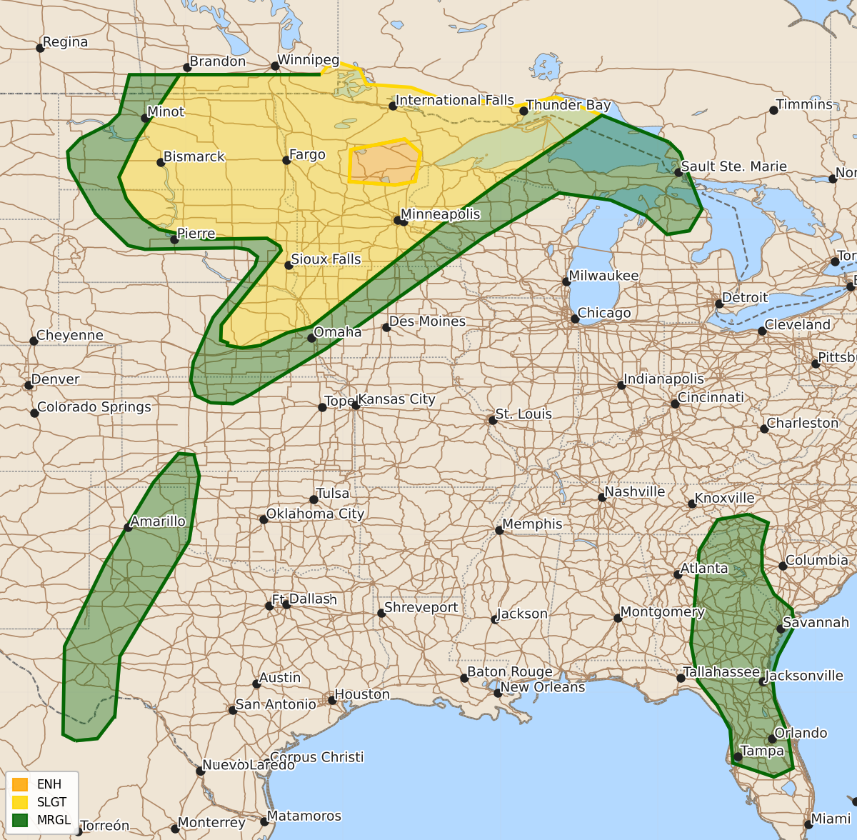 Risk area map for Day 1 Areal Outline