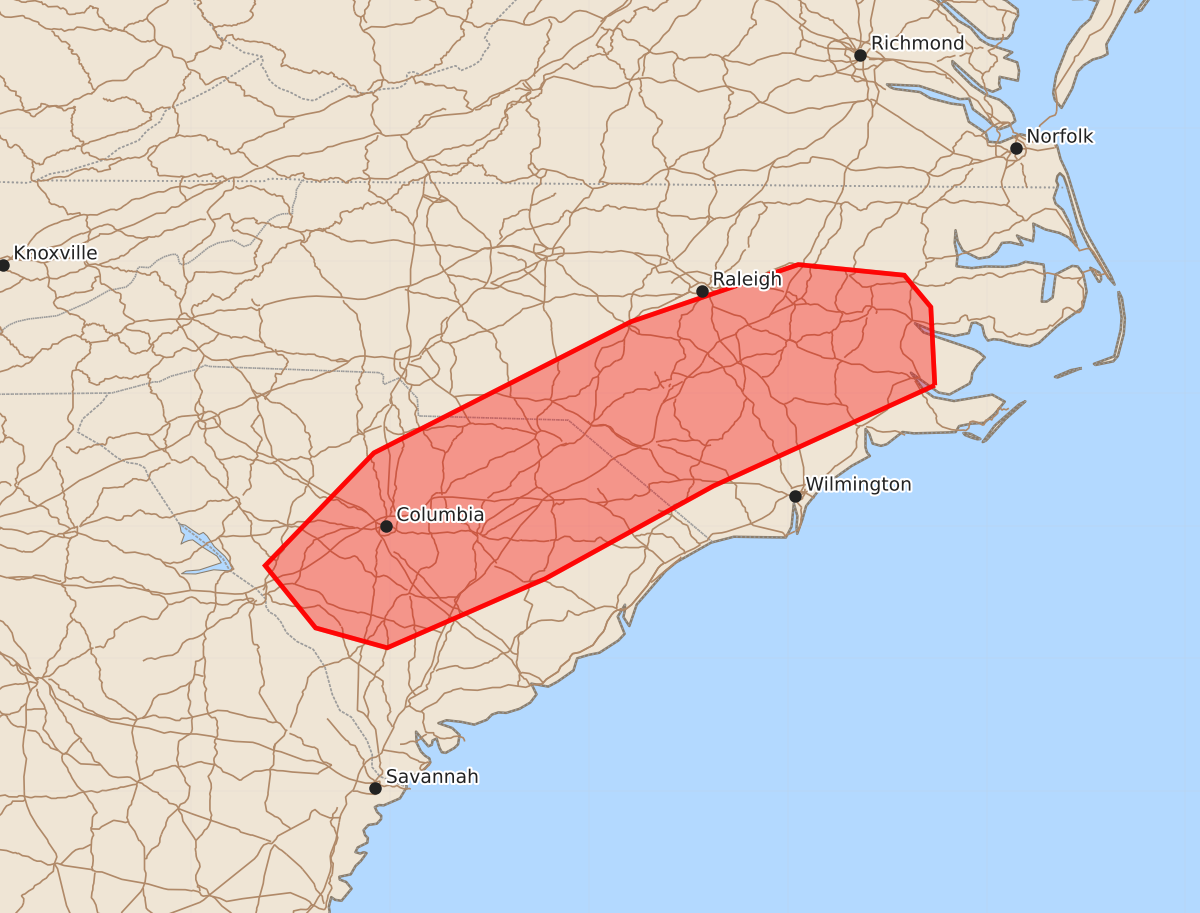 Risk area map for Mesoscale Discussion 2065
