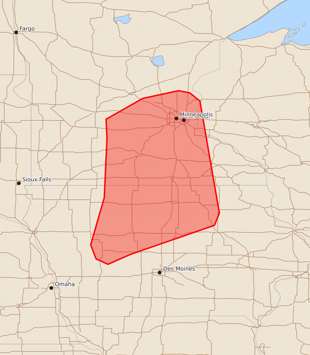 Risk area map for Mesoscale Discussion 1069