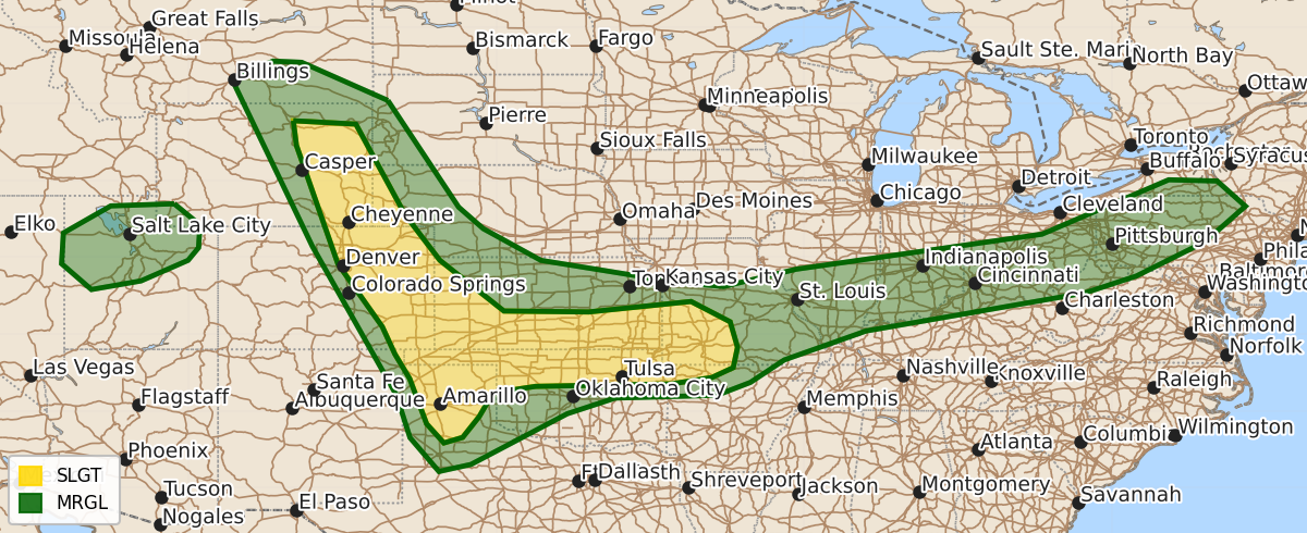 Risk area map for Day 2 Areal Outline