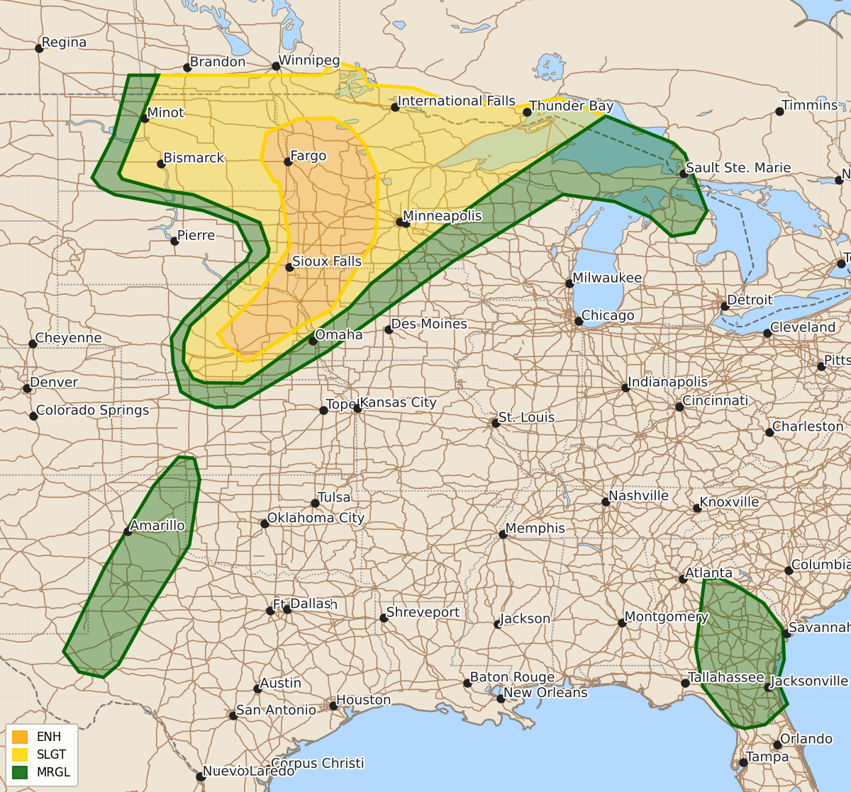 Risk area map for Day 1 Areal Outline
