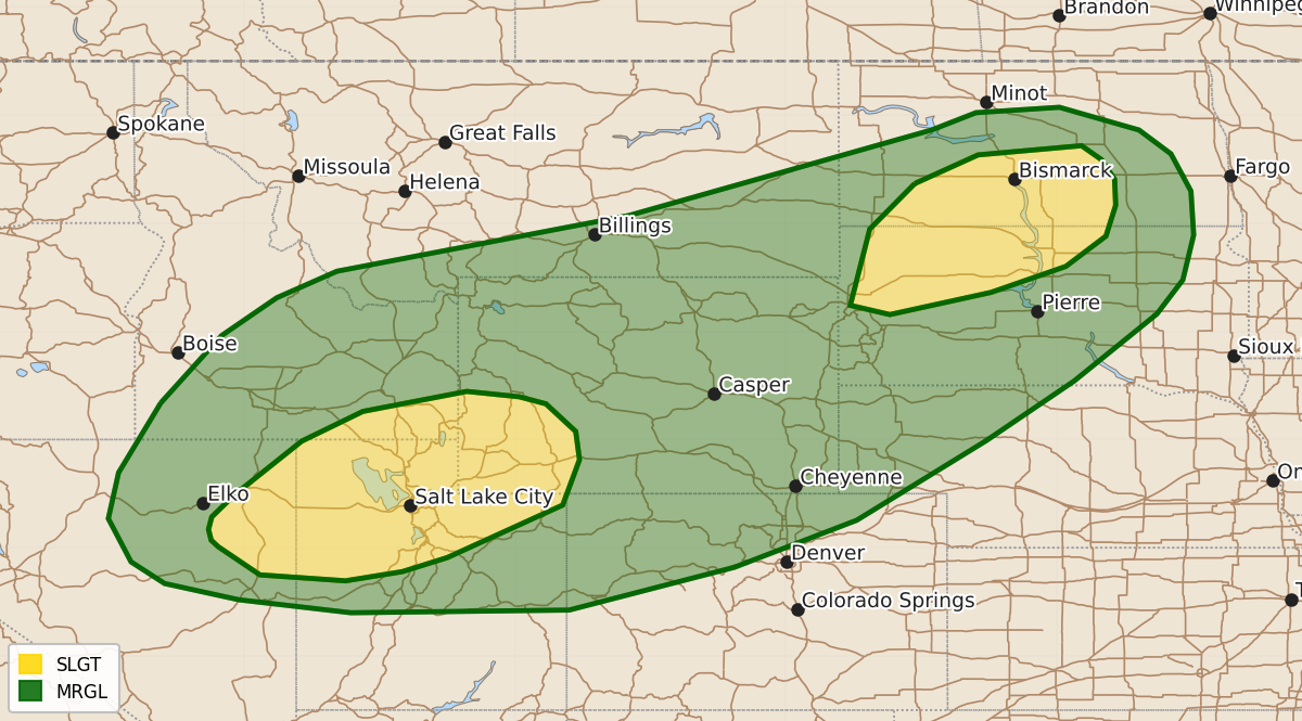 Risk area map for Day 2 Areal Outline
