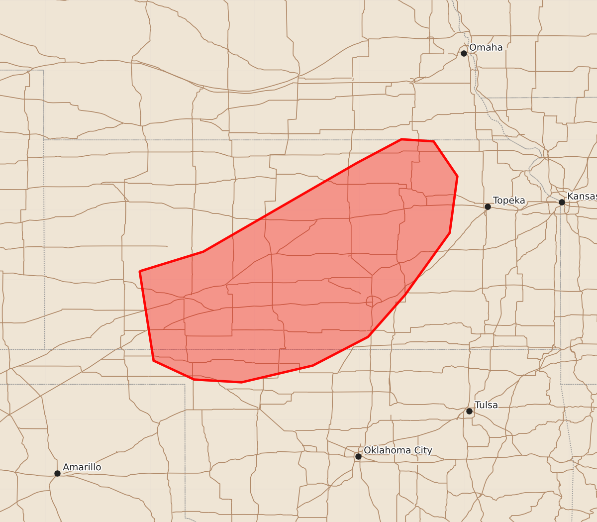 Risk area map for Mesoscale Discussion 1221