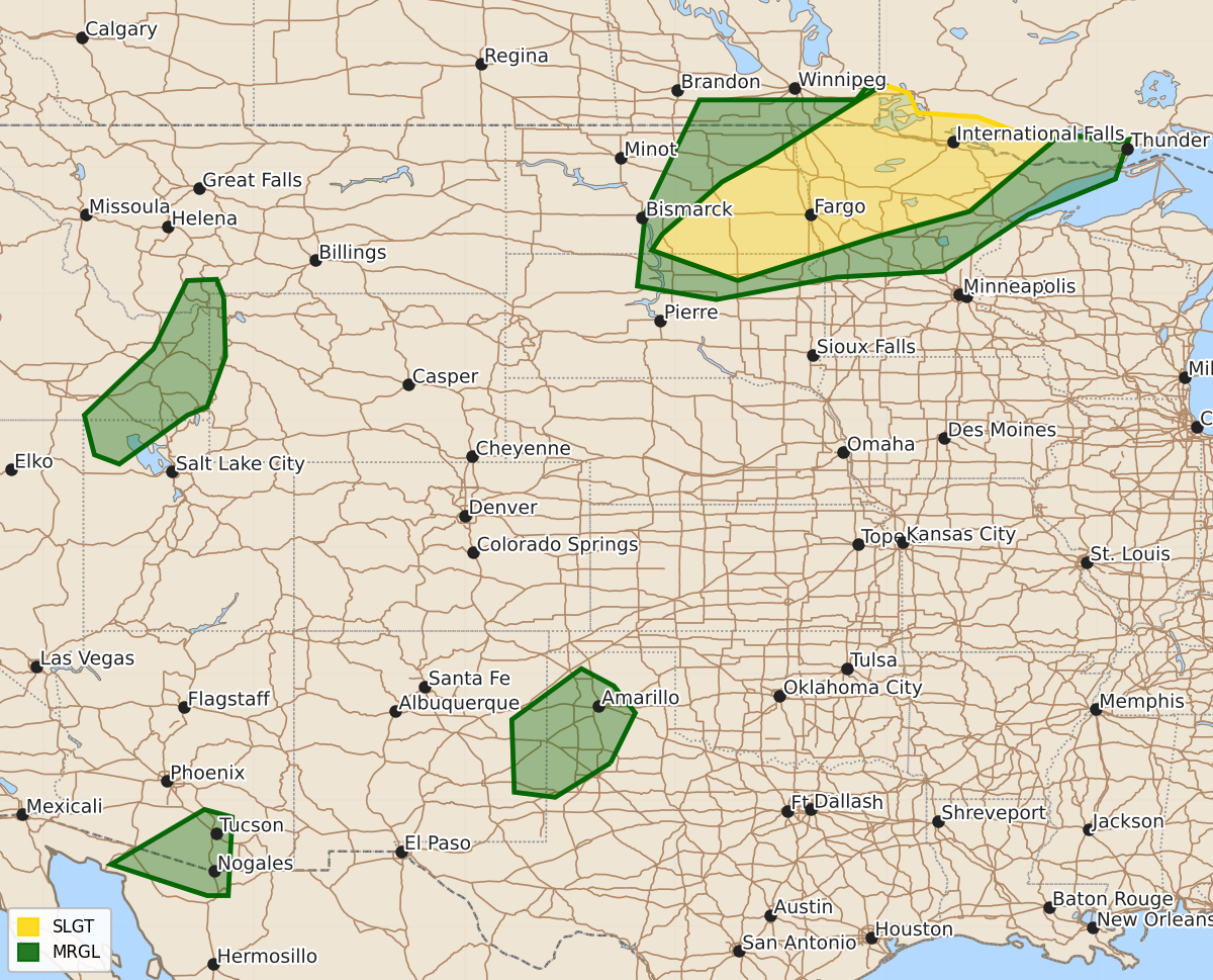 Risk area map for Day 1 Convective Outlook
