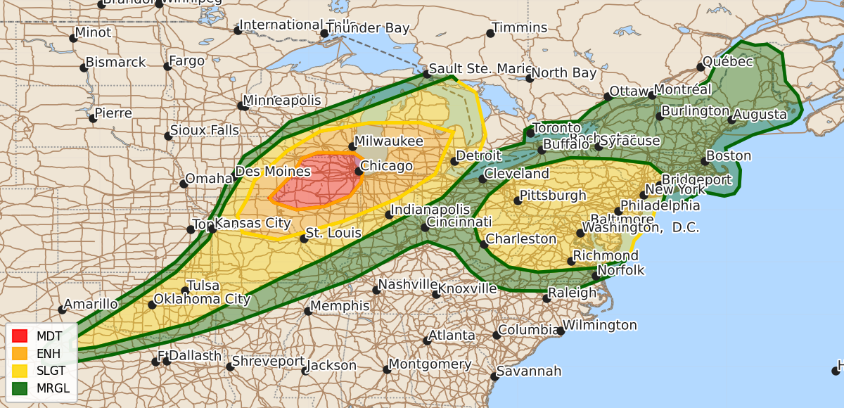 Risk area map for Day 1 Convective Outlook