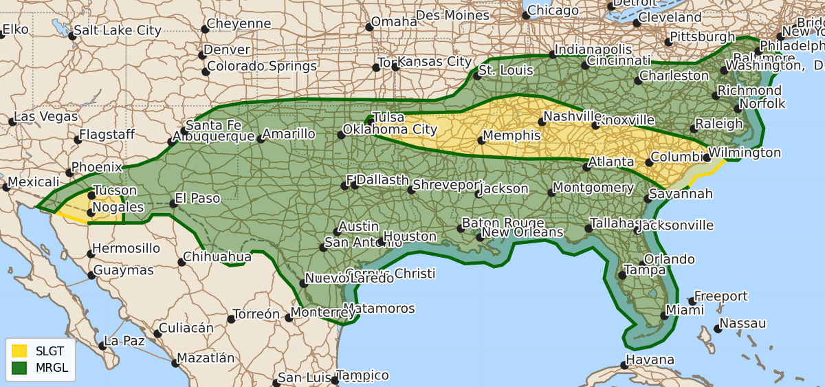 Risk area map for Day 1 Convective Outlook