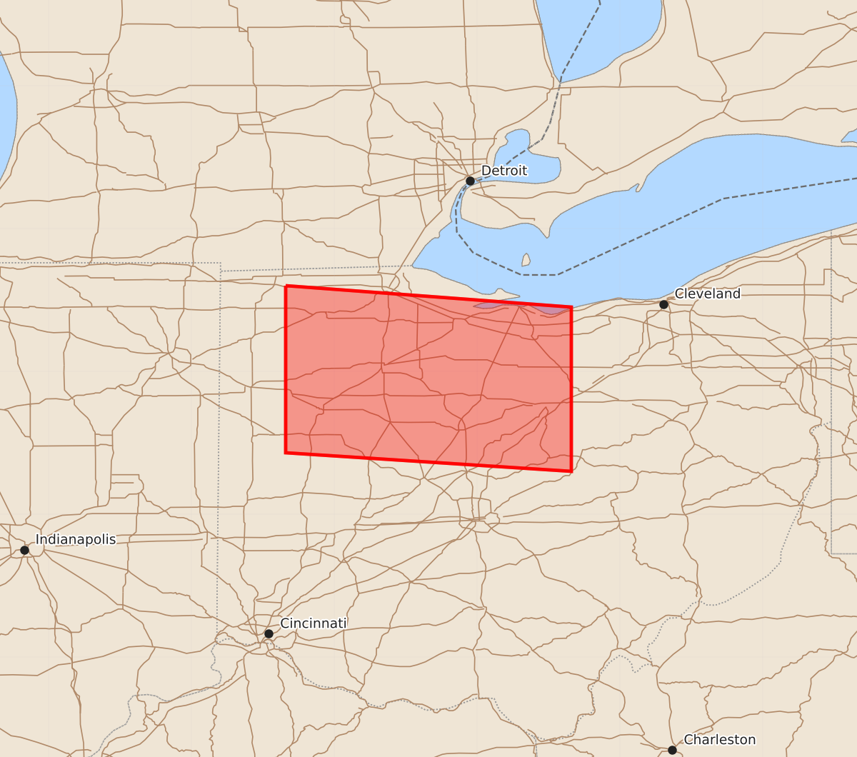 Risk area map for Watch 548 Outline
