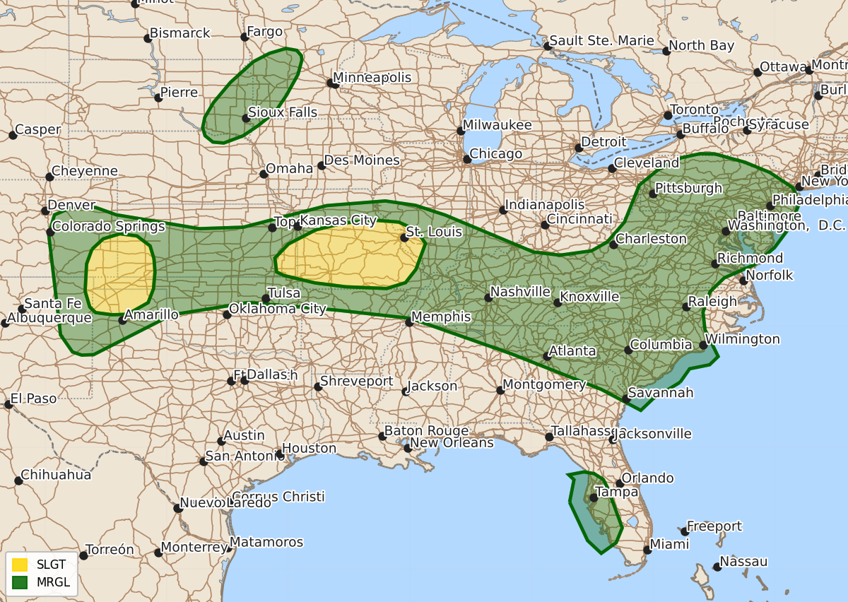 Risk area map for Day 1 Convective Outlook
