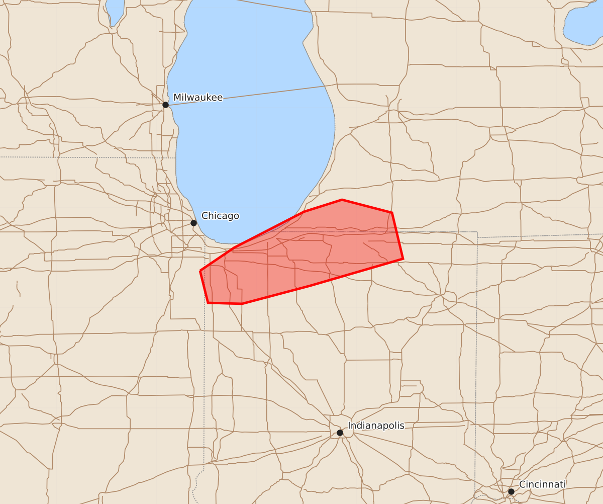 Risk area map for Mesoscale Discussion 1102