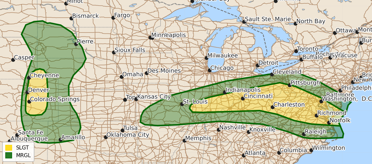 Risk area map for Day 1 Convective Outlook