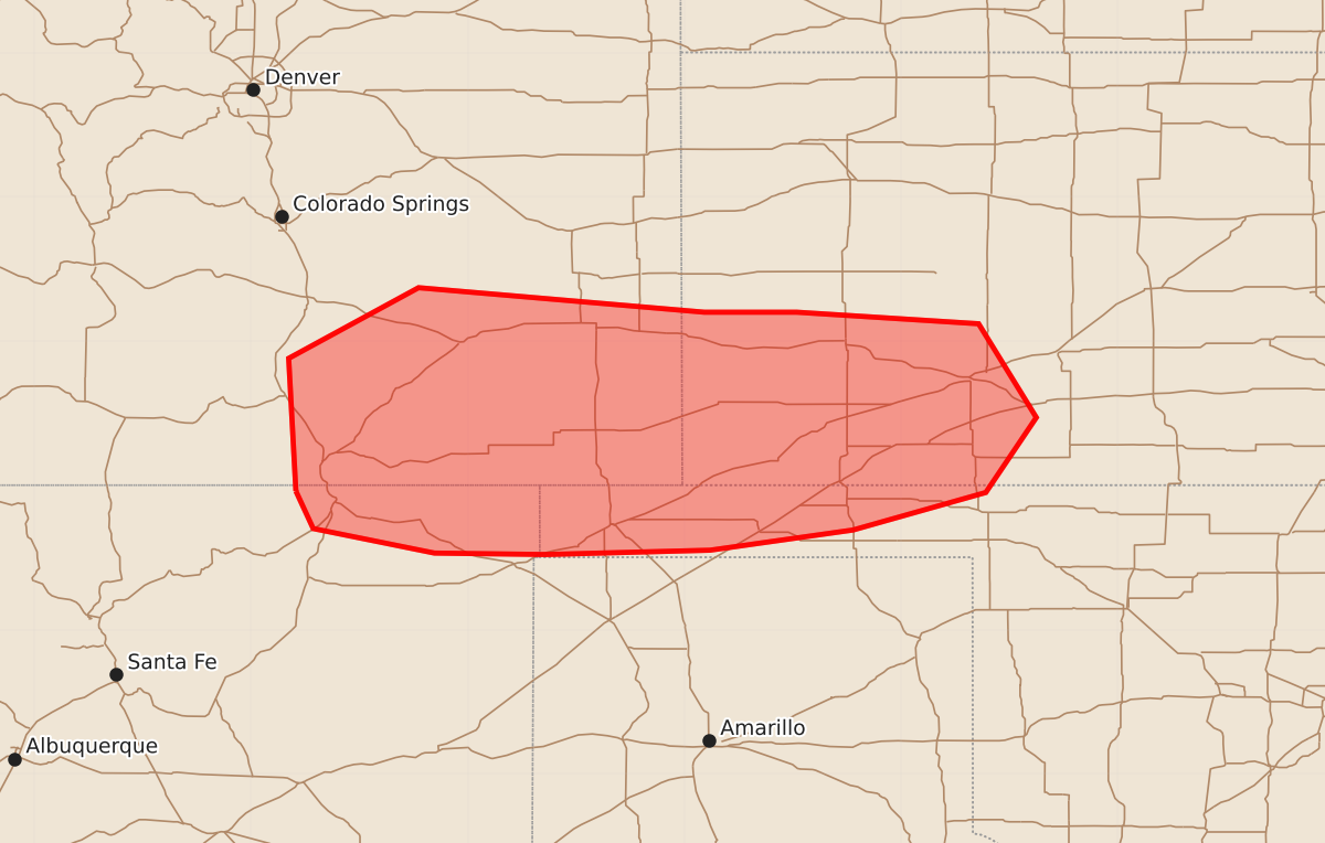 Risk area map for Mesoscale Discussion 1989
