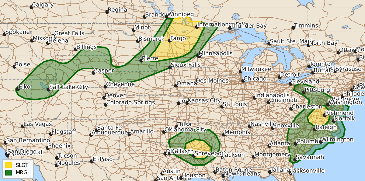 Risk area map for Day 1 Convective Outlook