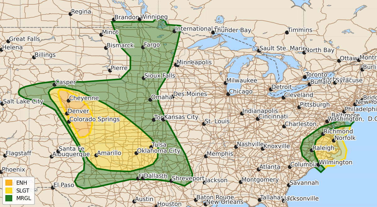 Risk area map for Day 1 Convective Outlook