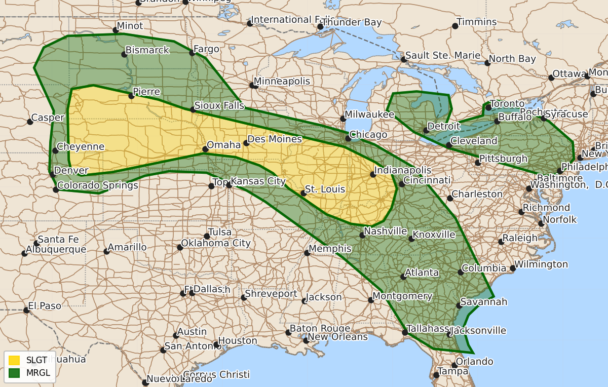 Risk area map for Day 1 Areal Outline