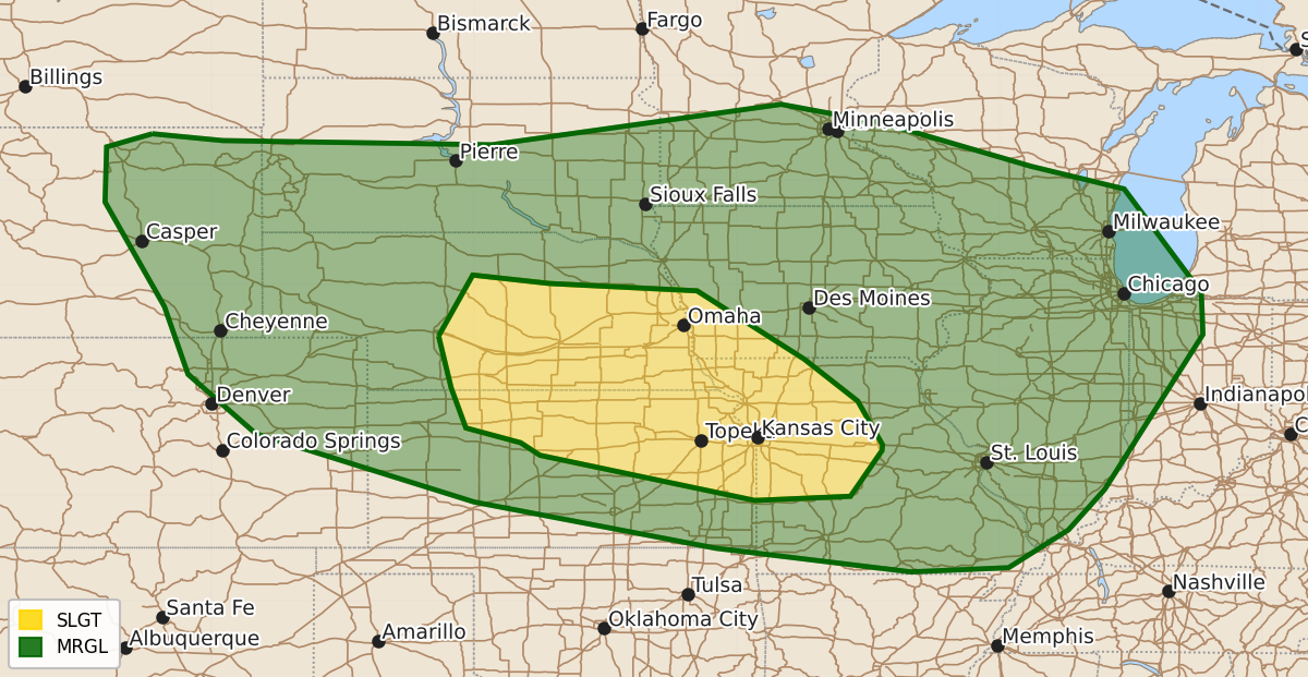 Risk area map for Day 2 Convective Outlook