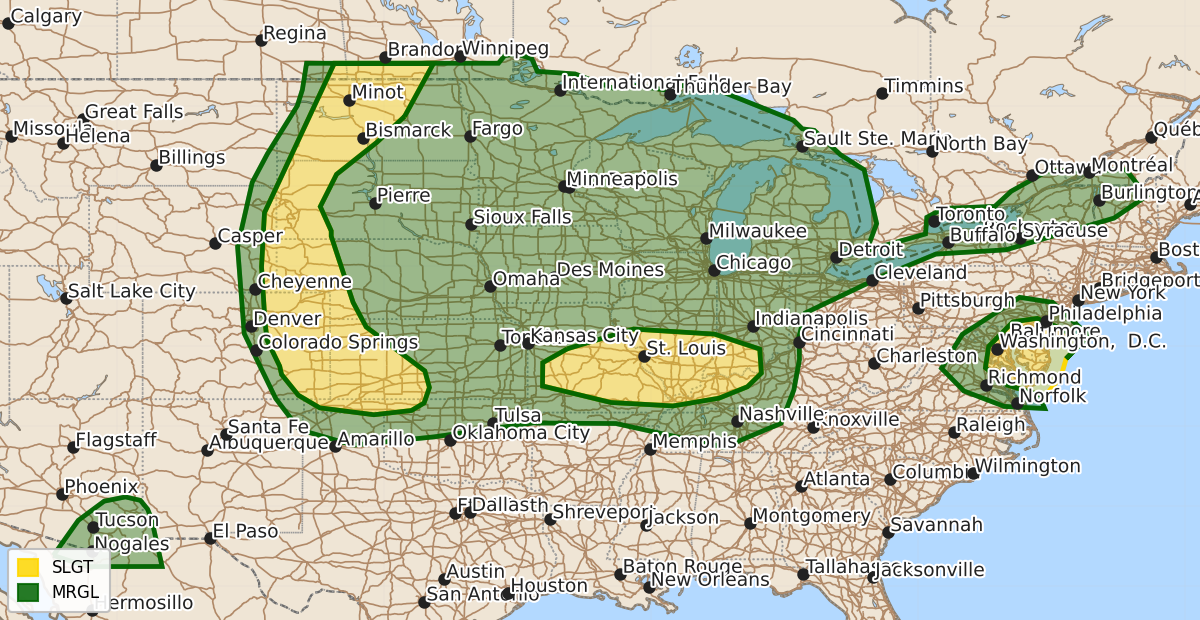 Risk area map for Day 2 Areal Outline