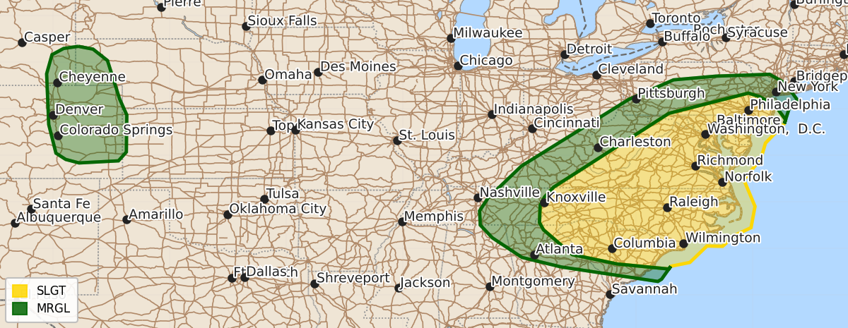Risk area map for Day 1 Convective Outlook
