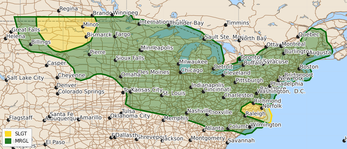 Risk area map for Day 2 Areal Outline