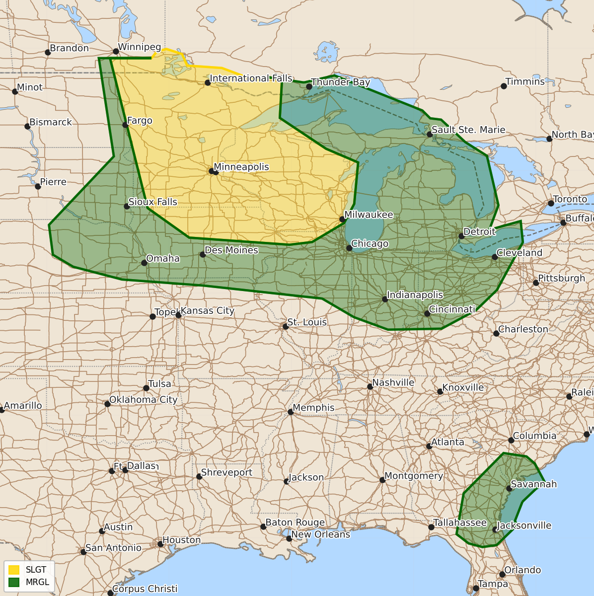 Risk area map for Day 2 Areal Outline