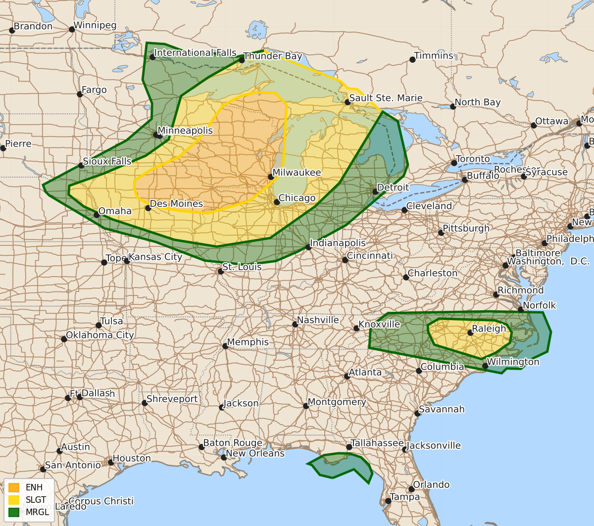 Risk area map for Day 1 Areal Outline
