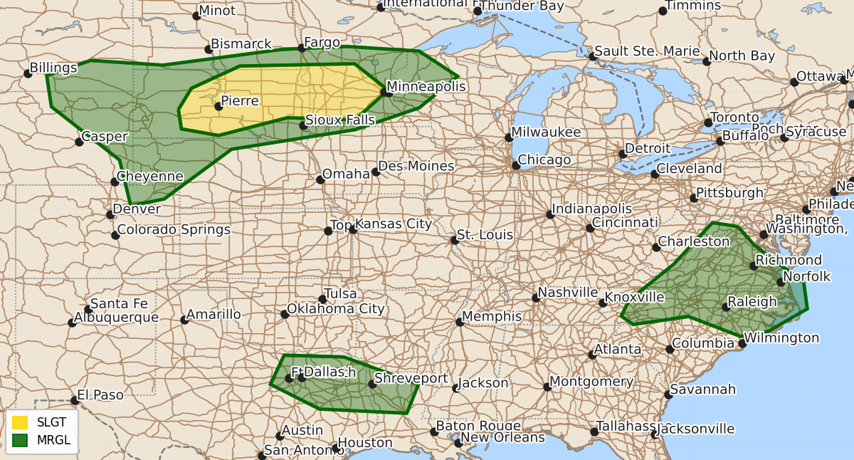 Risk area map for Day 2 Convective Outlook