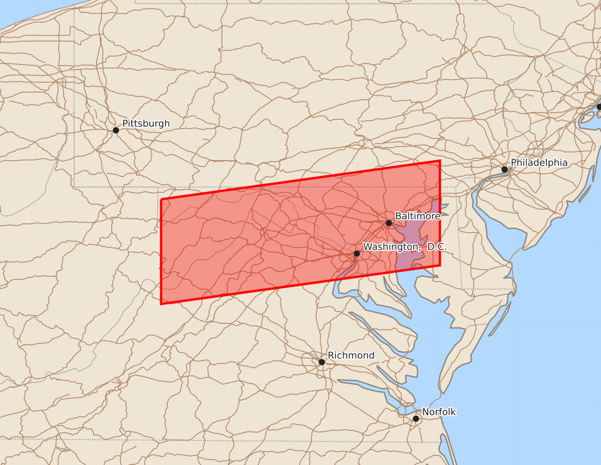 Risk area map for Watch 555 Outline