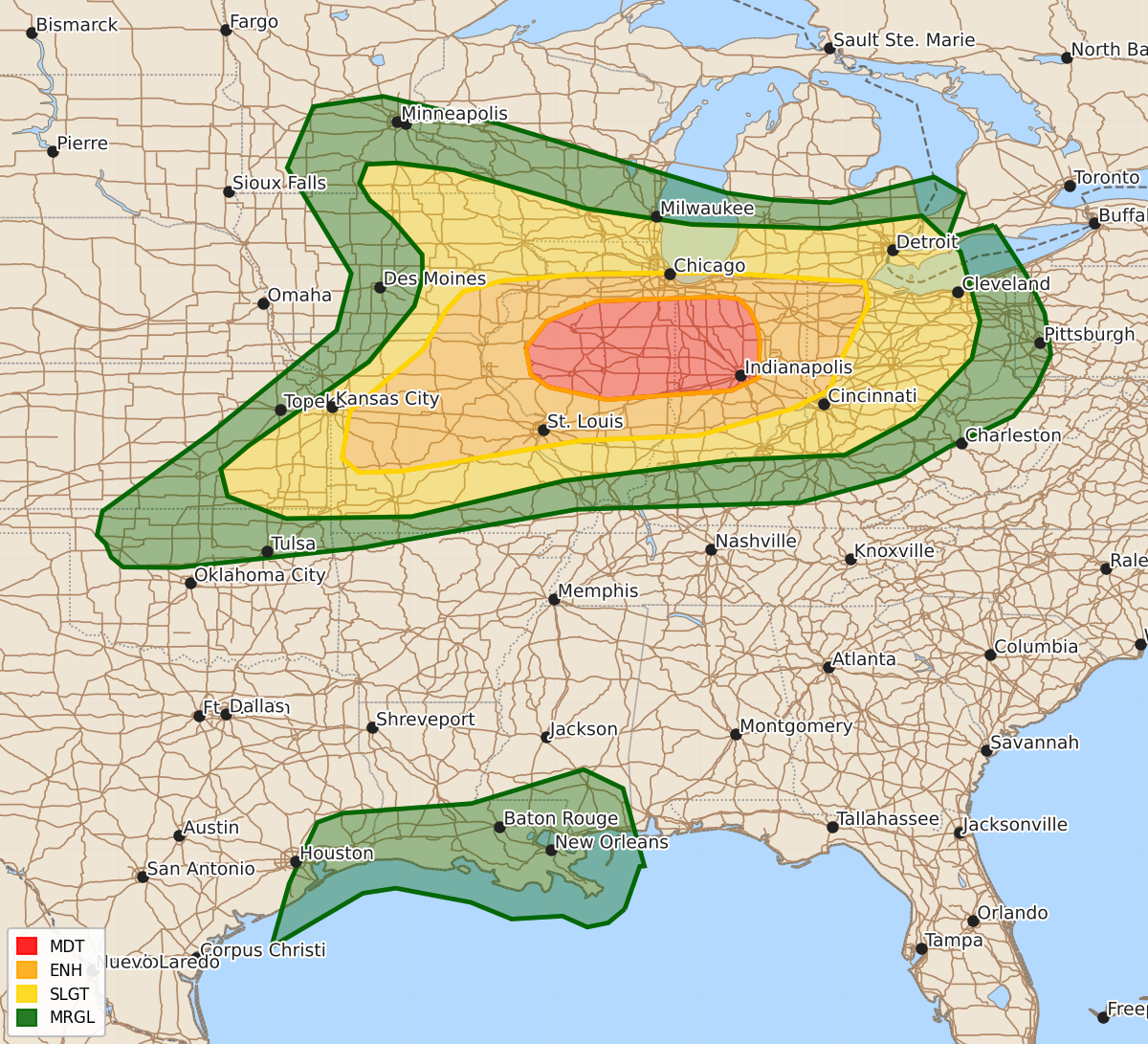 Risk area map for Day 1 Areal Outline