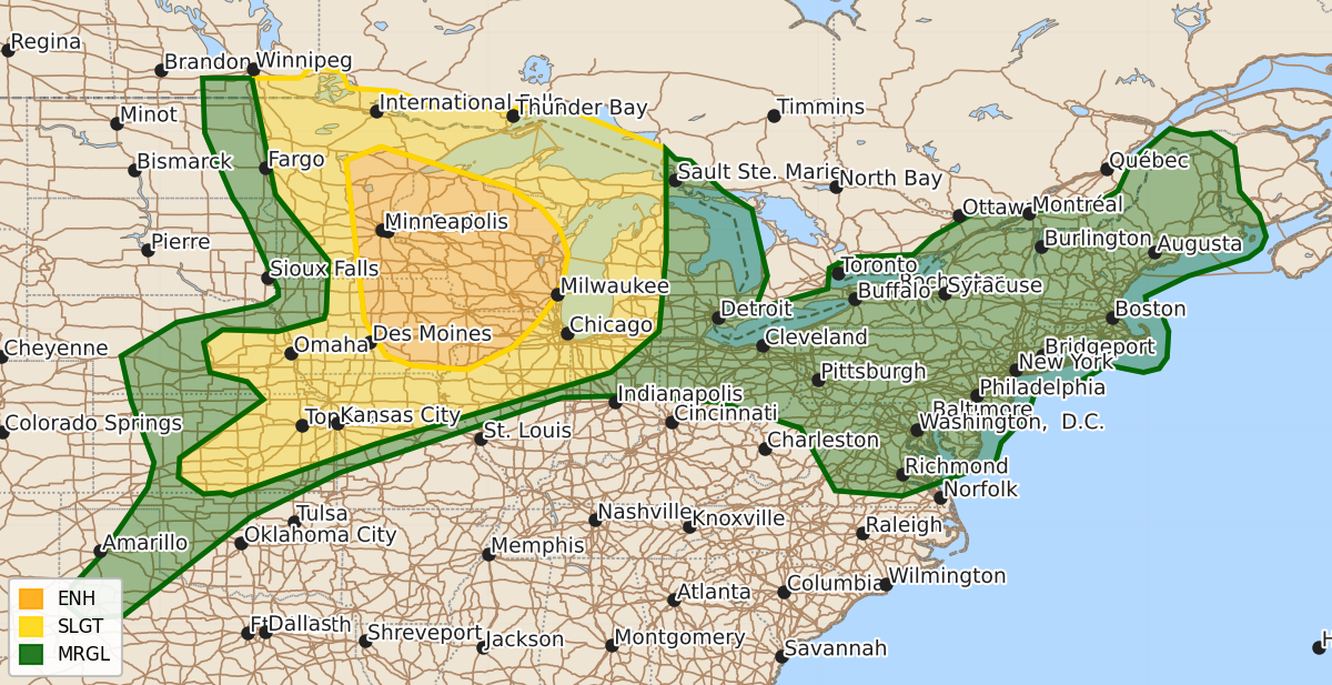 Risk area map for Day 2 Areal Outline