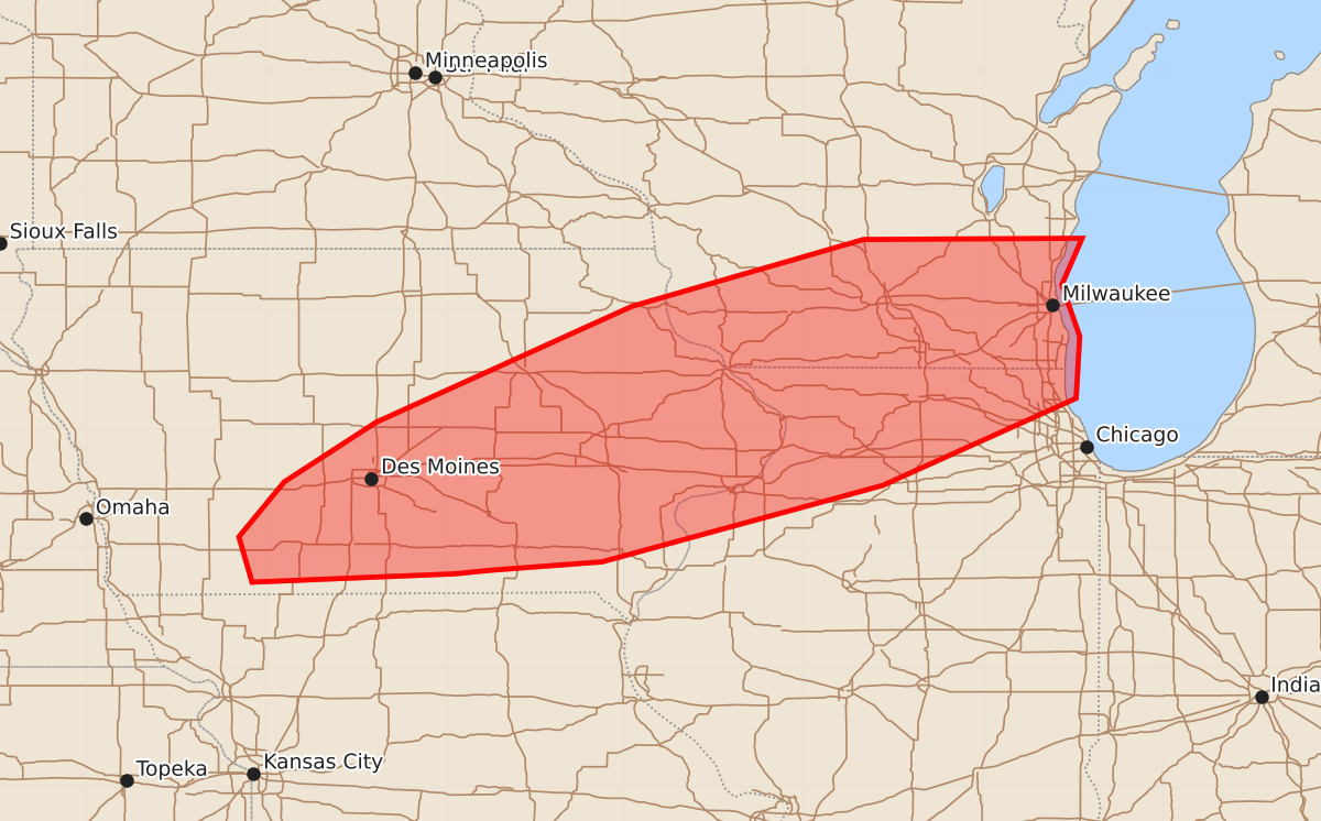 Risk area map for Mesoscale Discussion 1421