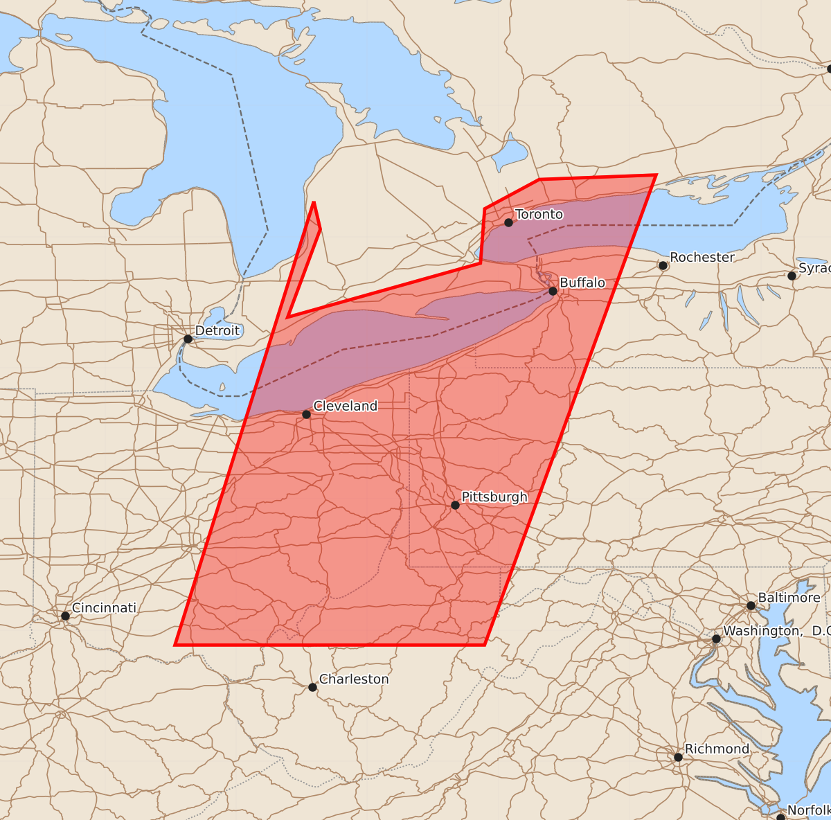 Risk area map for Watch 614 Outline