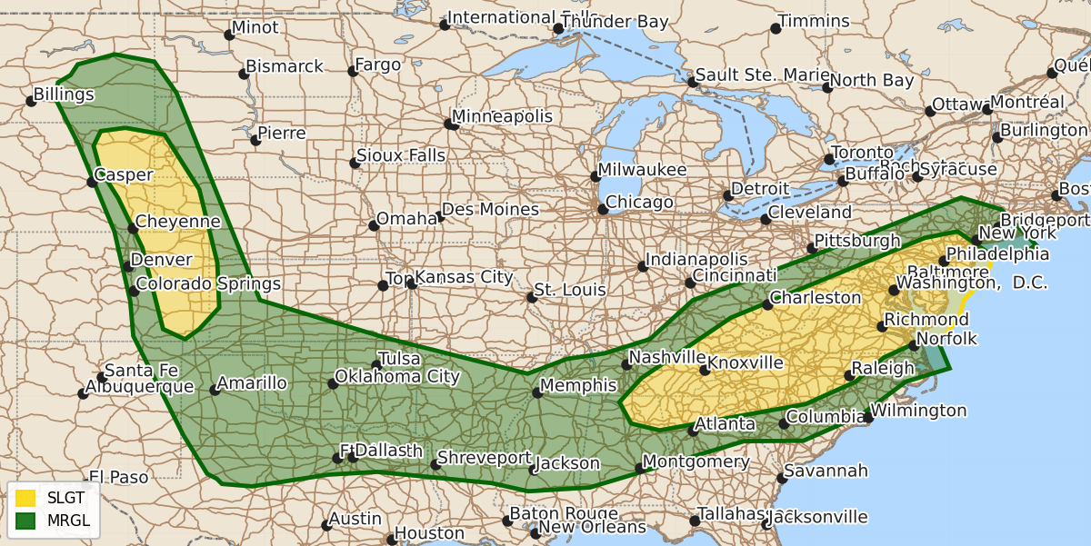 Risk area map for Day 2 Convective Outlook