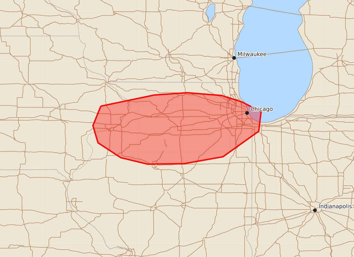Risk area map for Mesoscale Discussion 1890