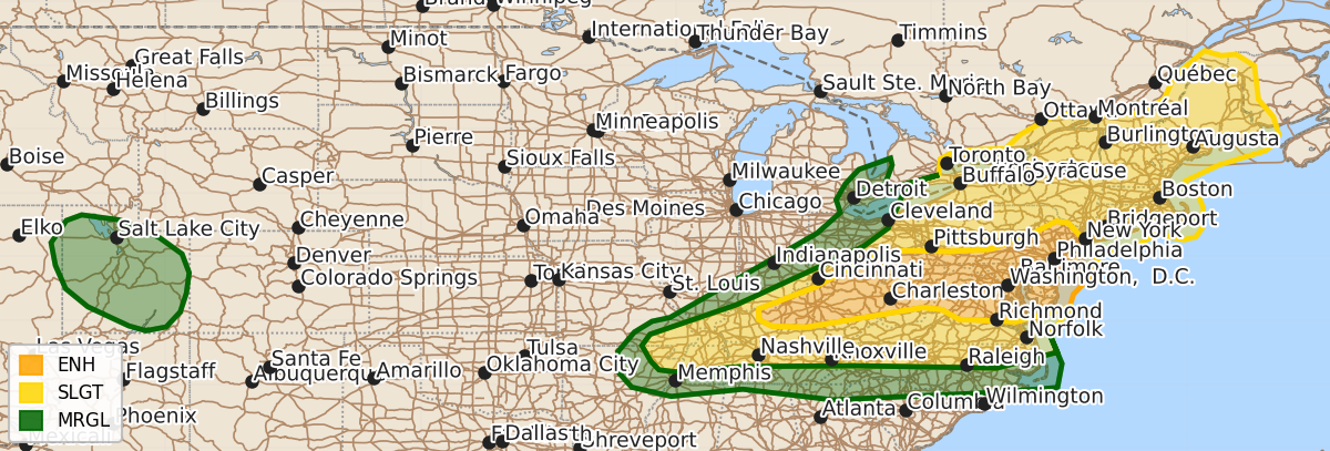 Risk area map for Day 1 Convective Outlook