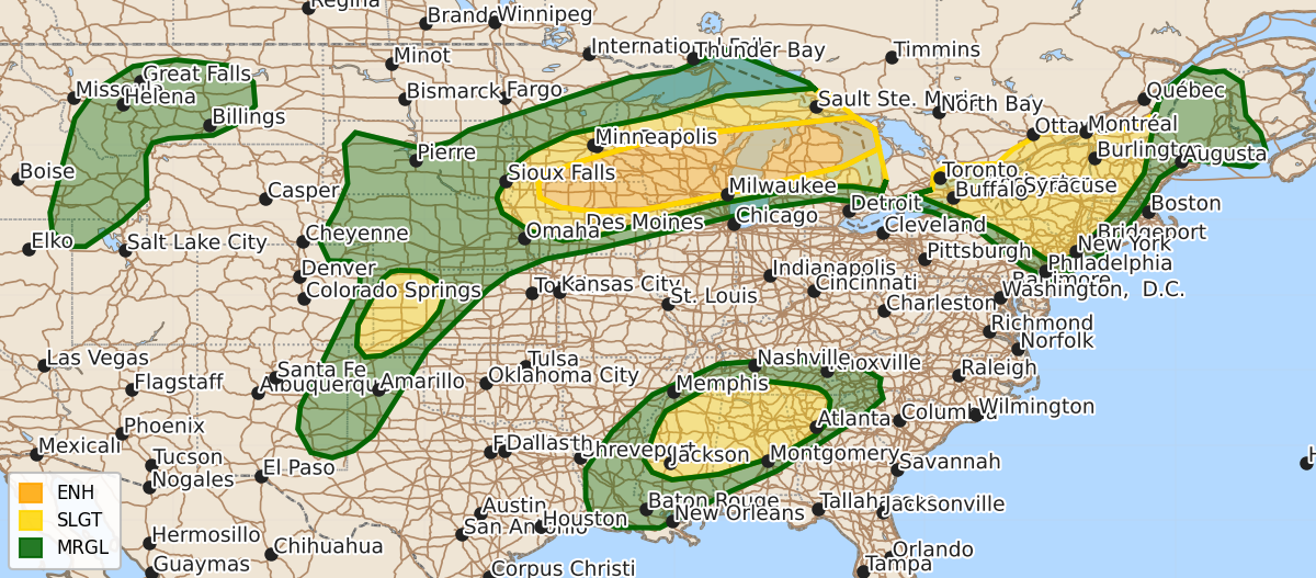 Risk area map for Day 1 Convective Outlook