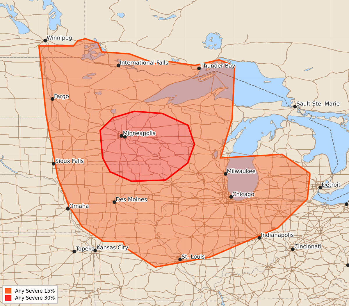 Risk area map for Day 4-8 Convective Outlook