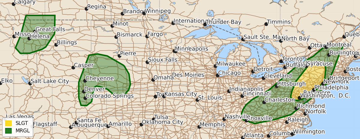 Risk area map for Day 2 Areal Outline