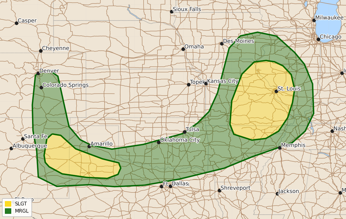 Risk area map for Day 1 Convective Outlook
