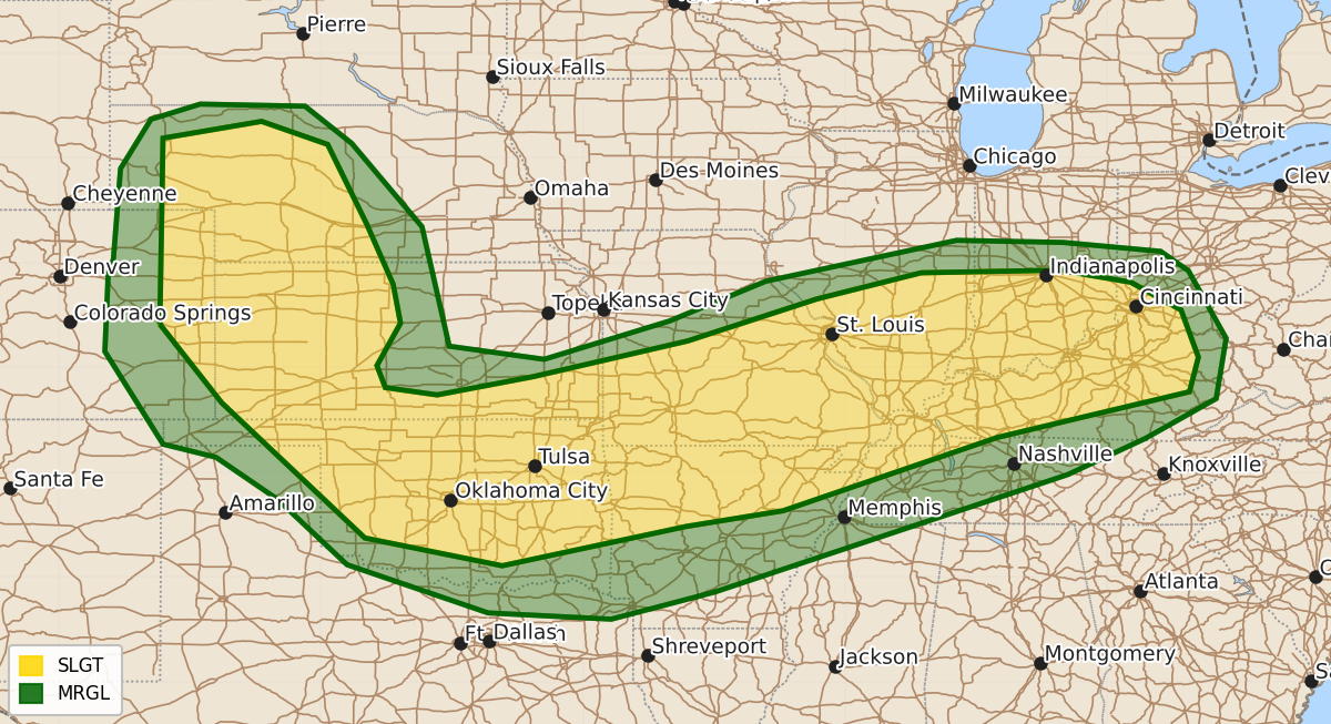 Risk area map for Day 1 Convective Outlook