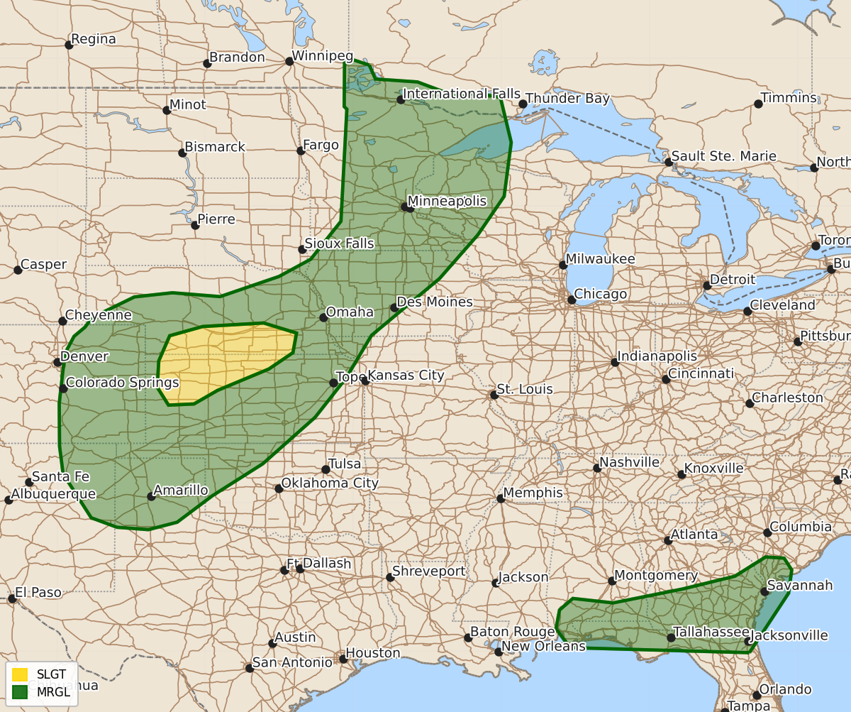 Risk area map for Day 2 Convective Outlook