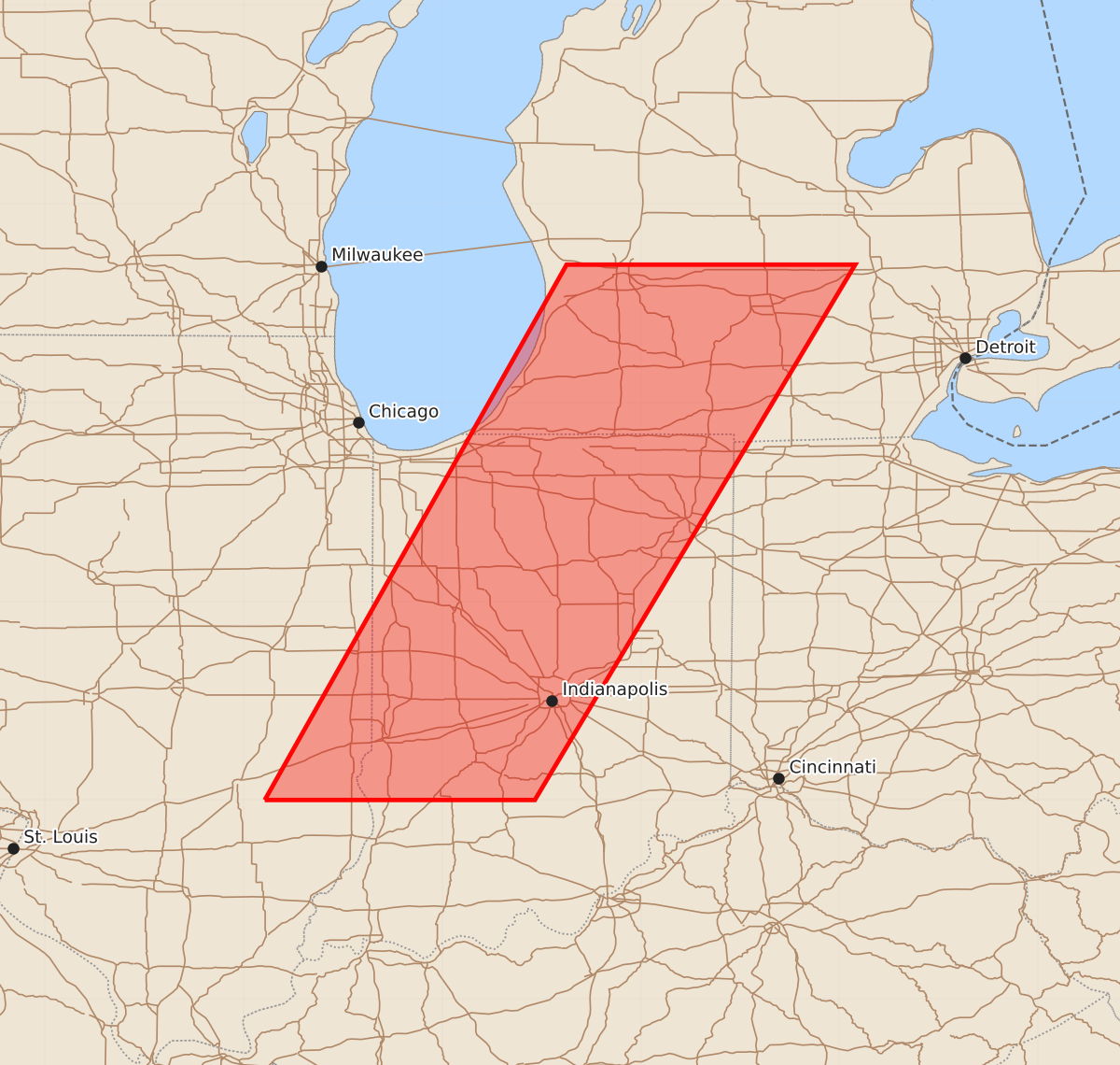 Risk area map for Watch 338 Outline